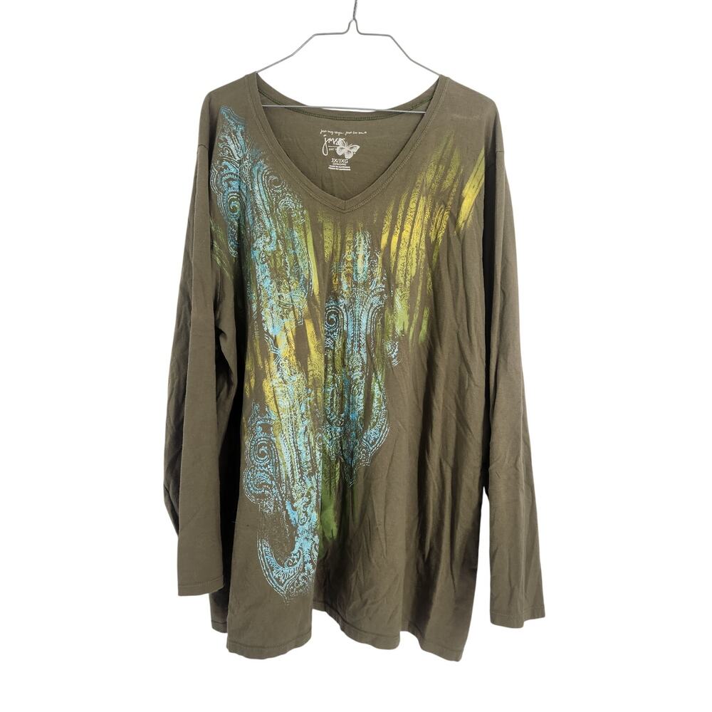 Just My Size Green Long Sleeve Top - Women's Plus Size 3X